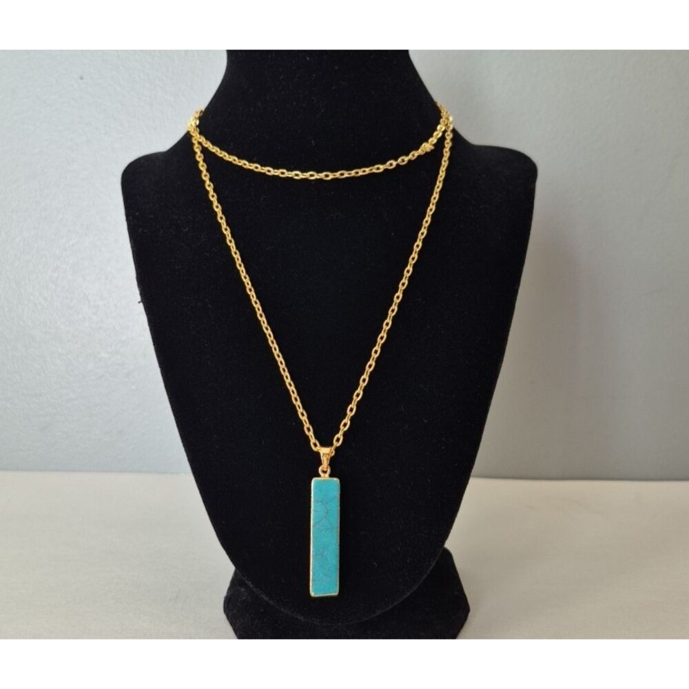 Susan Shaw Gold Plated Turquoise Howlite Rectangle Bar 31 Inch Long Necklace NWT